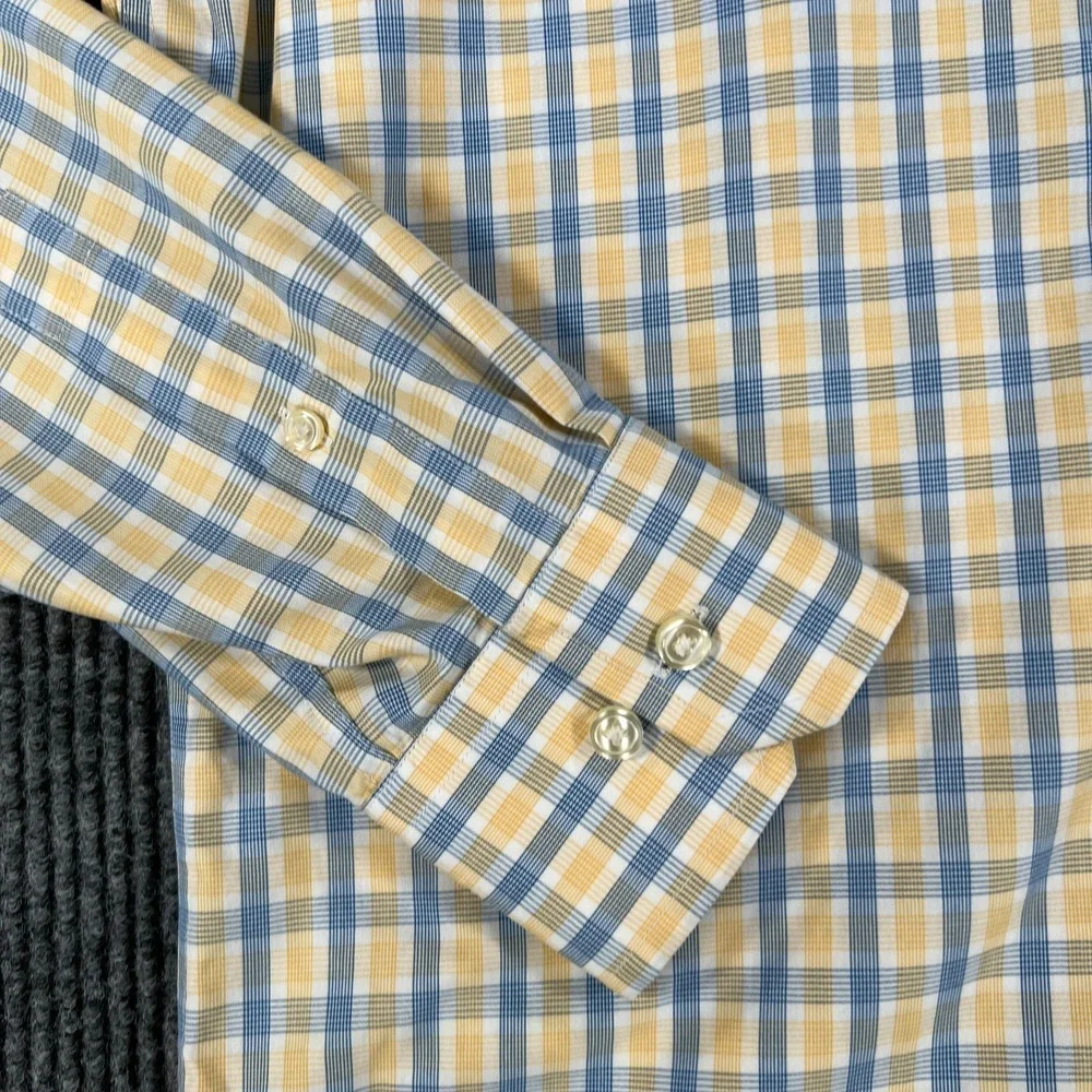 Banana Republic Shirt Mens Medium Yellow Blue Plaid‎ Button Up Tailored Fit
